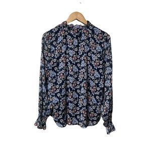 LOFT Blue Floral Long Sleeve Blouse Ruffle wrist